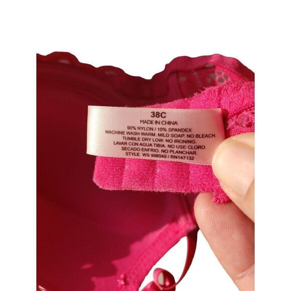 Women's Push Up 38C Pink Sexy Lace Overlay Hot Pink Push Up Demi Bra 38C NWOT - Picture 9 of 9